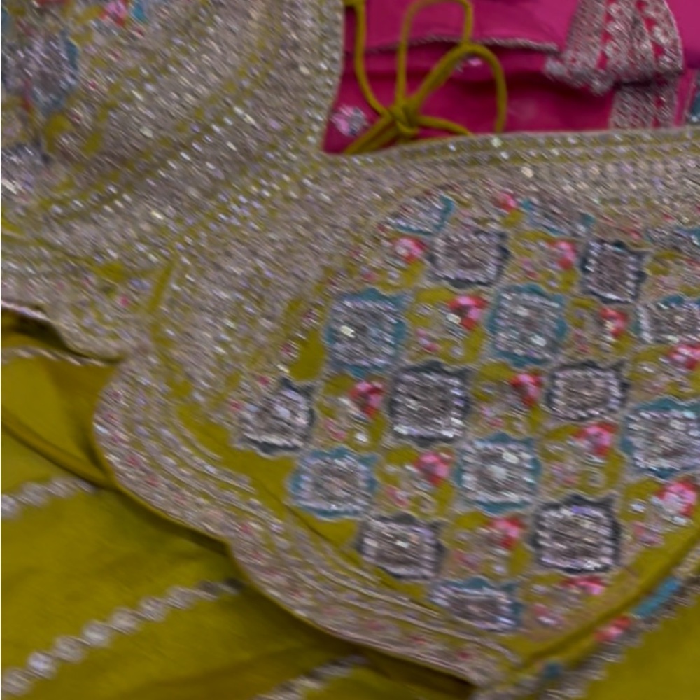 Embellished Green and Pink lehenga